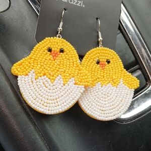 Yellow and White Chick Beaded Earrings